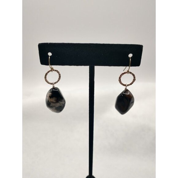 Vintage Snowflake Obsidian Drop Earrings - Picture 1 of 3